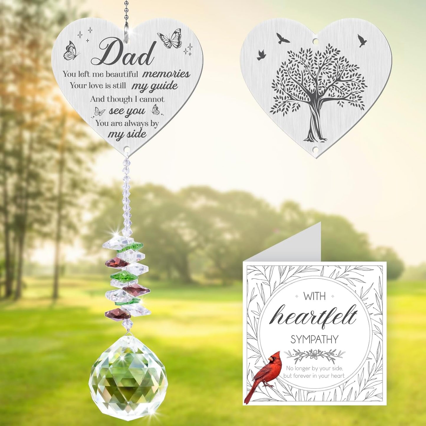 Memorial Crystal Suncatcher,Memorial Gifts for Loss of Dad,Bereavement Gifts for Loss of Father,Hanging Crystals Ornament for Window Rainbow Maker Prisms Home Decor Gift