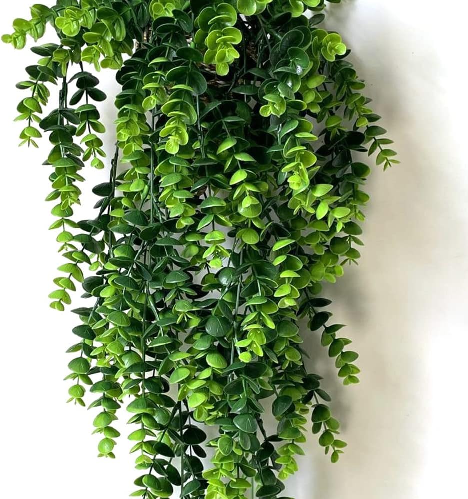 4 Pack Artificial Eucalyptus Leaf Rattan Fake Hanging Plant Faux Greenary Vine Outdoor UV Resistant Plastic Plants for Wedding Party Home Decor
