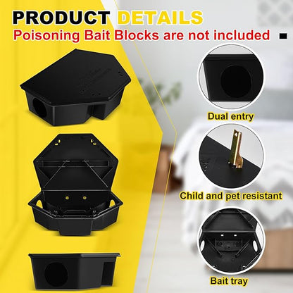 Qualirey 2 Pcs Rat Bait Station with Keys 13.58 x 8.98 x 3.35 Inch Rodent Station Rat Traps, Keeps Children and Pets Safe Indoor and Outdoor, Bait Not Included (Black)