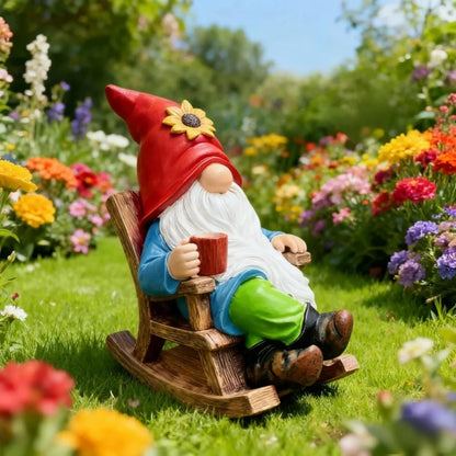 Drinking Coffee Faceless Garden Gnome Statue Decoration - 7.2"Figurine Ornament for Indoor Outdoor Home Patio Yard Lawn-Sunflower Gnome Statue-Best Garden Gifts for Mothers Day, Housewarming, Festival