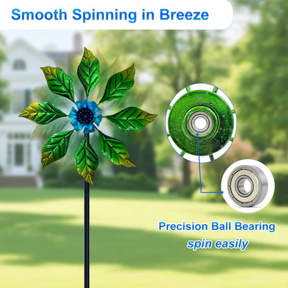 Glow-in-Dark Metal Wind Spinner for Yard and Garden, Outdoor Luminous Wind Spinners Yard Art Garden Decor (13.4" W x 47" H) Blue