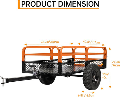Heavy Duty Steel Dump Cart, 1500 Lbs Utility Garden Trailer, ATV Dump Trailer with Removable Sides, 15 Cubic Feet HD Agricultural Trailers for Tractor Lawn Mower Garden