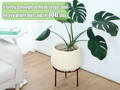 5-Pack 12” Heavy-duty Metal Plant Stands Large Flower Pot Holder for Indoor Outdoor Rust-proof Iron Potted Planter Stand Modern Round Corner Stand Shelf for Living Room Patio Garden Yard, Brown