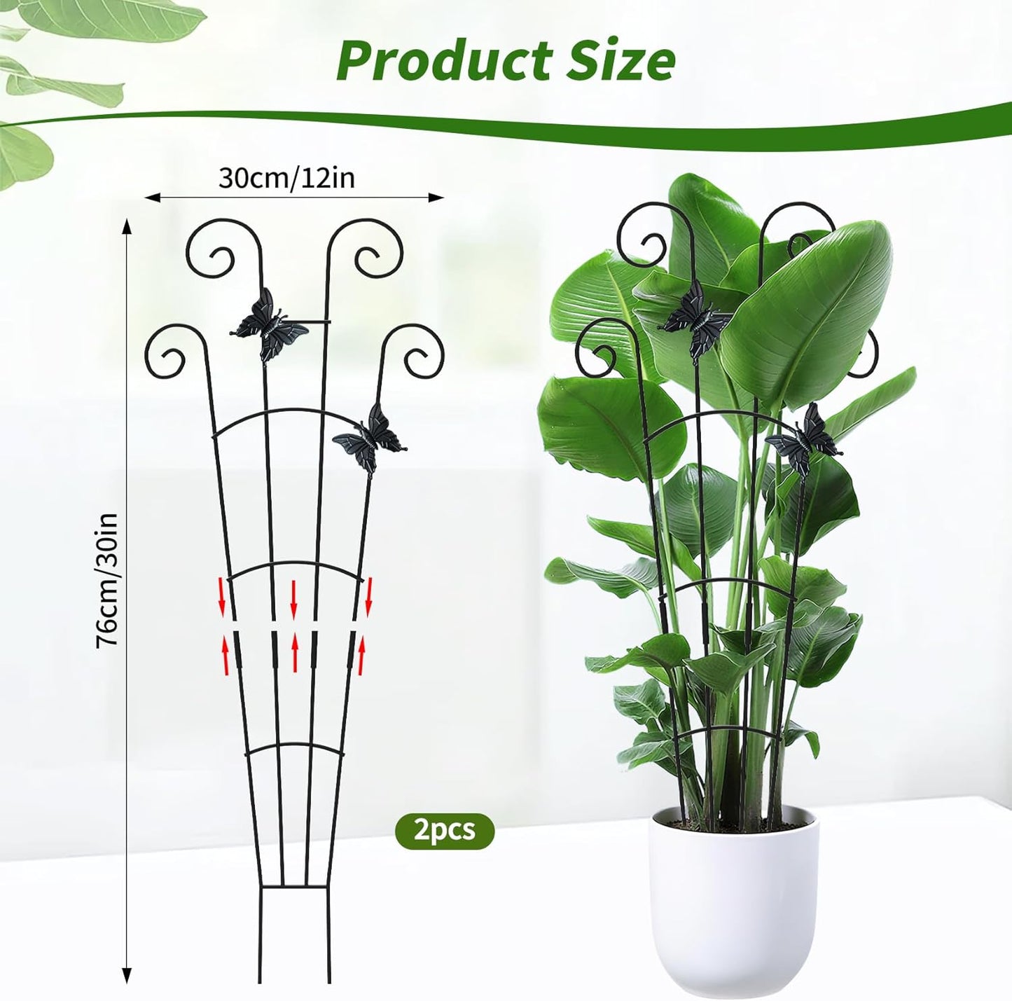 4 Pack 30'Taller Plant Trellis for Potted Climbing Plants Indoor,Expandable Metal Garden Trellis for Climbing Plants, Flowers Vine Ivy, Sturdy Houseplant Support for Potted Plants with Ties