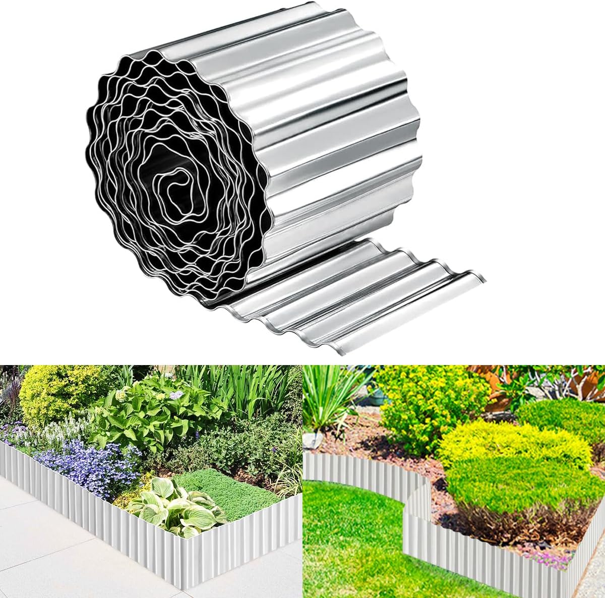 Corrugated Metal Garden Edging 6inch x 40ft, Landscape Edging Border, Flower Bed Edging Borders, Galvanized Edging Long Strips Yard Border for Lawn Edging Borders, Plants, Walkways (Silvery)