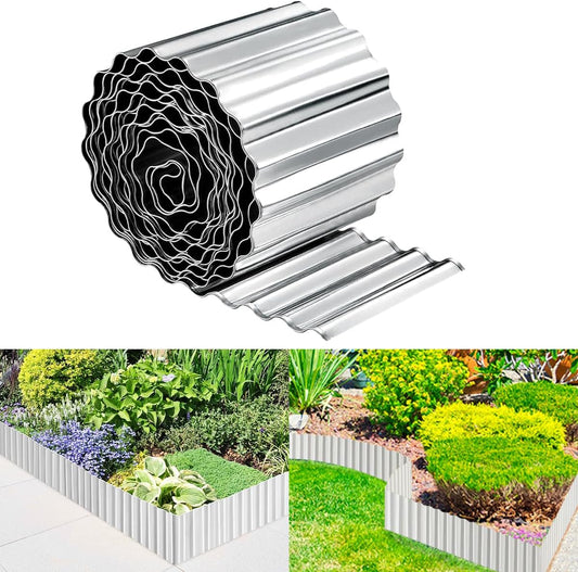 Corrugated Metal Garden Edging 6inch x 40ft, Landscape Edging Border, Flower Bed Edging Borders, Galvanized Edging Long Strips Yard Border for Lawn Edging Borders, Plants, Walkways (Silvery)