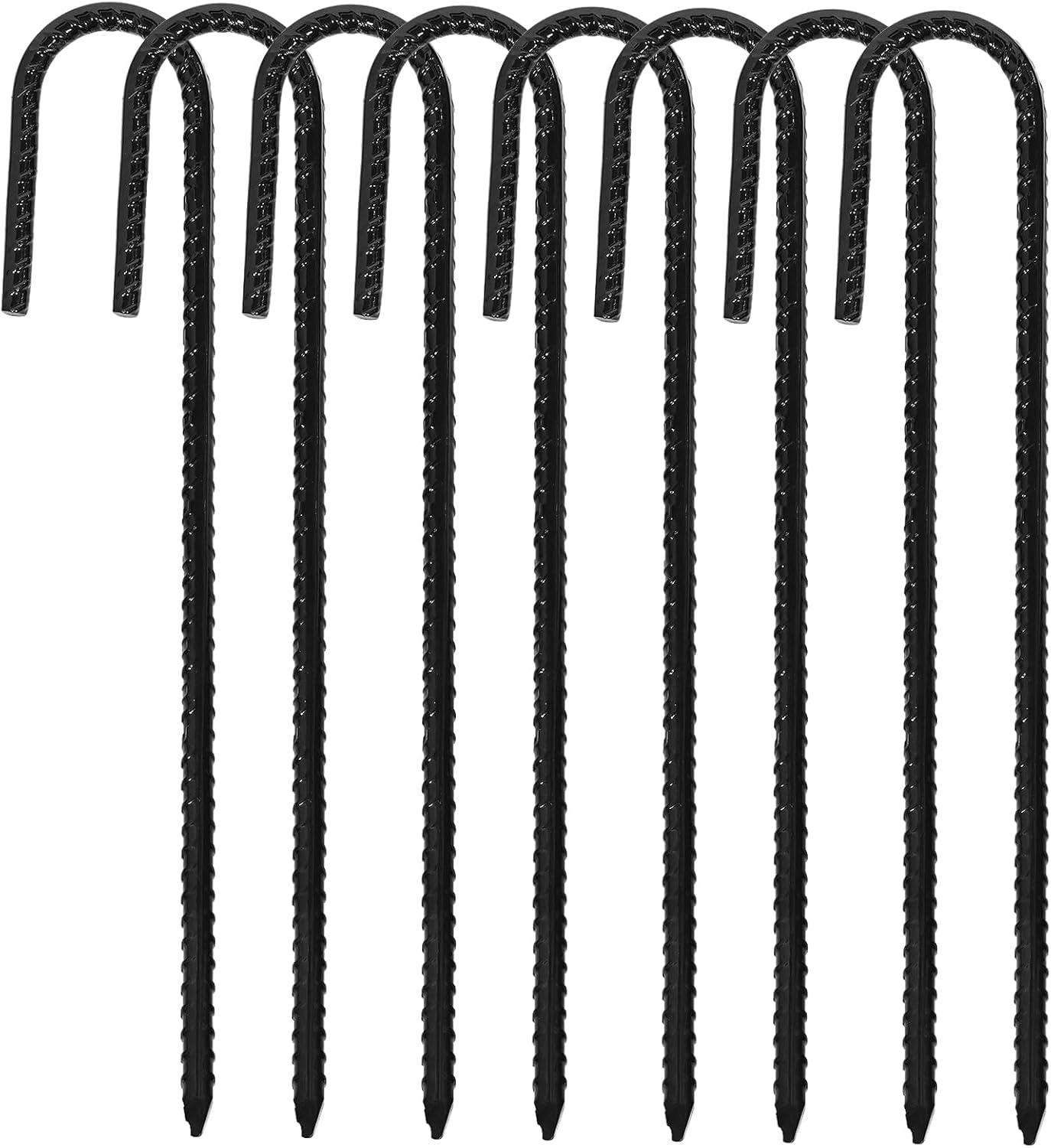 ERYTLLY 12In Rebar Stakes J Hook Heavy Duty Galvanized Metal Stakes for Ground Barrel Soil Tent Swing Set Anchors Fence Stakes Curved Steel Plant Support Garden Stakes with Hooks（12in 8pk）