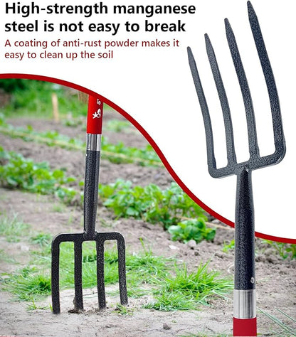 Digging Spading Fork Forged Steel with D Grip Handle 41??Premium 4-Tine Spading Digging Fork Sturdy Metal D-Grip Multi-Purpose Virtually Unbreakable Gardening Tool
