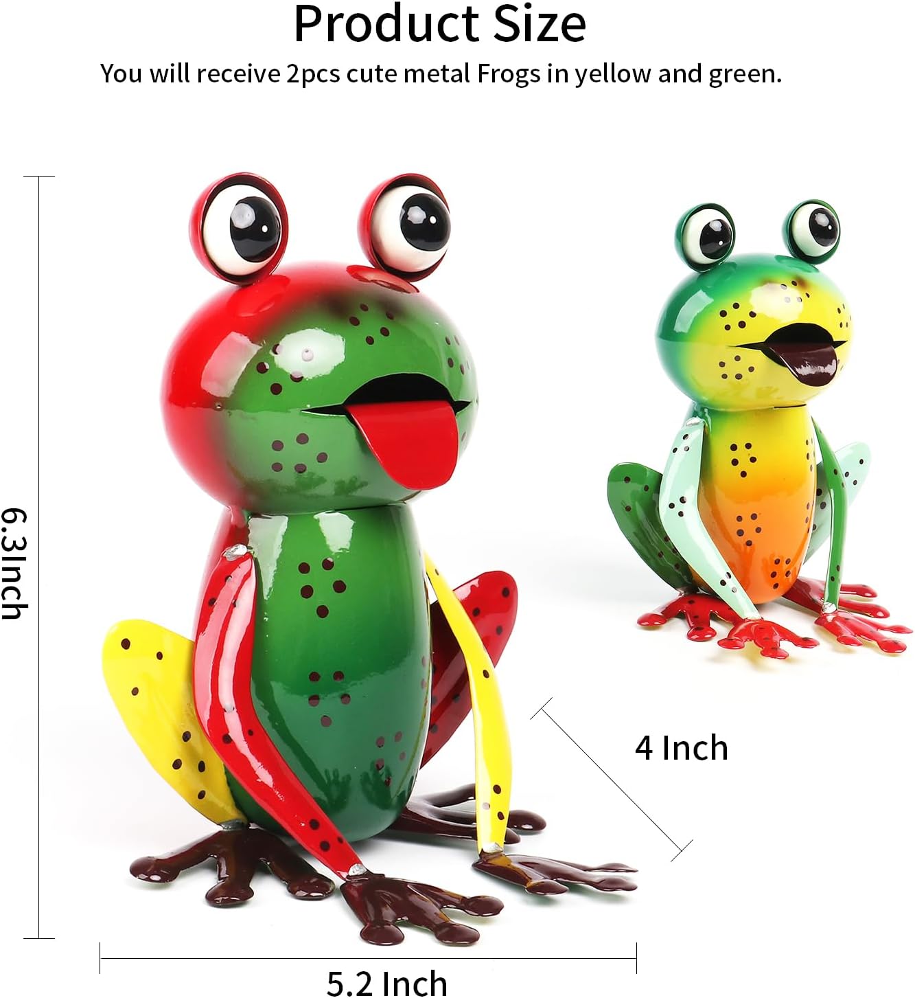 Metal Garden Decor Yard Art for Outside Set of 2 Cute Frogs Lawn Patio Ornaments Backyard Decorations Garden Gifts - (Yellow,Green)