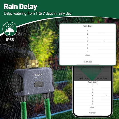 WiFi Water Timer Brass Inlet, 2 Zones Sprinkler Timer for Garden Hose, APP Remote Control Hose Timer with Wi-Fi Hub, Voice Control with Alexa, Rain Delay and Manual Mode for Yard Lawn Watering