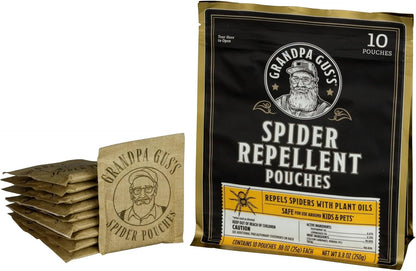 Grandpa Gus's Natural Spider Repellent Pouches, Peppermint and Lemongrass Oil Blend for Indoor Pest Control, Safe for Home, RV, Garage, Basement (10 Pouches)