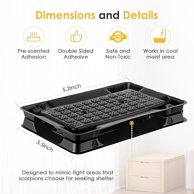 Qualirey 6 Scorpion Glue Tray Traps, Adhesive Scorpion Killer Indoor, Pet and Children Safe, Scorpion Repellent, Insect Traps Indoor, Sticky Bug Catcher for Basement, Bathrooms and Garage