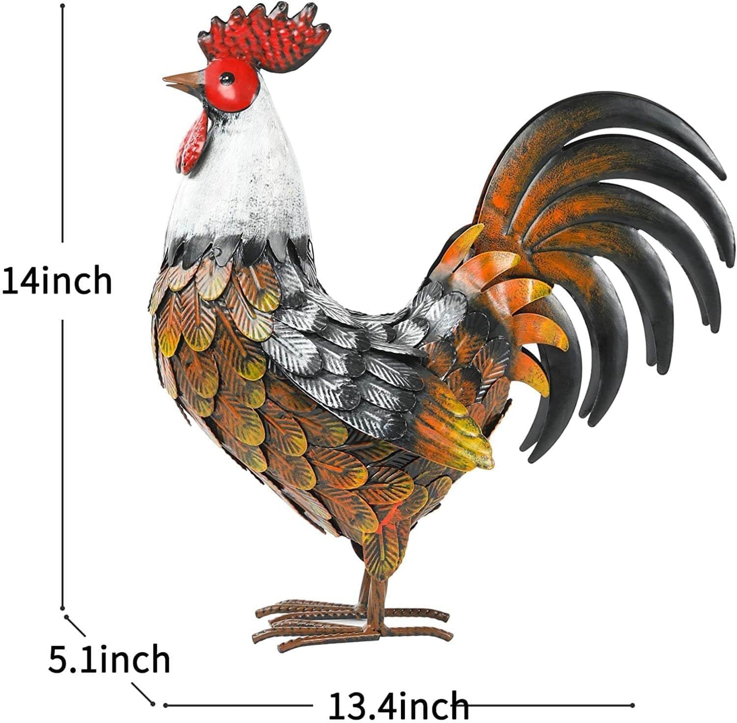 Kircust Garden Rooster Statues & Sculpture, Metal Chicken Animal Yard Art Lawn Ornament Figurines Artwork for Outdoor, Patio,Backyard and Home Kitchen Decoration