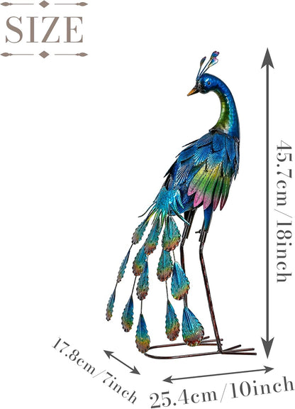 TERESA'S COLLECTIONS Garden Decor, Peacock Garden Decor, Elegant Peacock with Colorful Painting,18", Waterproof Metal Garden Statues, Peacock Gifts, Birthday Gifts for Women Mom