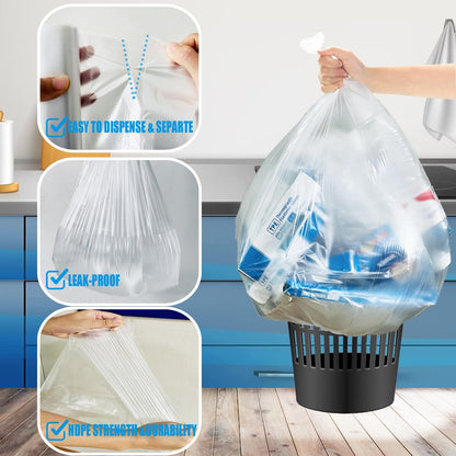 2-4 Gallon Trash Bags, 1000 Count Bulk Value Pack, Clear Plastic Recycling Bags, Small Multi-purpose Garbage Bags for Business Home Bathroom Kitchen Commercial and Industrial