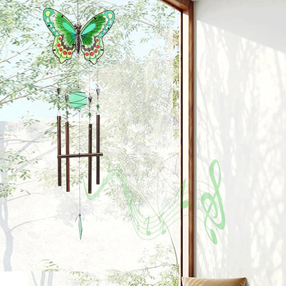 MUMTOP Butterfly Wind Chimes for Outside, Stained Glass Wind Chime Windchimes for Patio, Outdoor,Garden,Yard,Coastal,Window,Home Decor or Gifts for Women(Green)