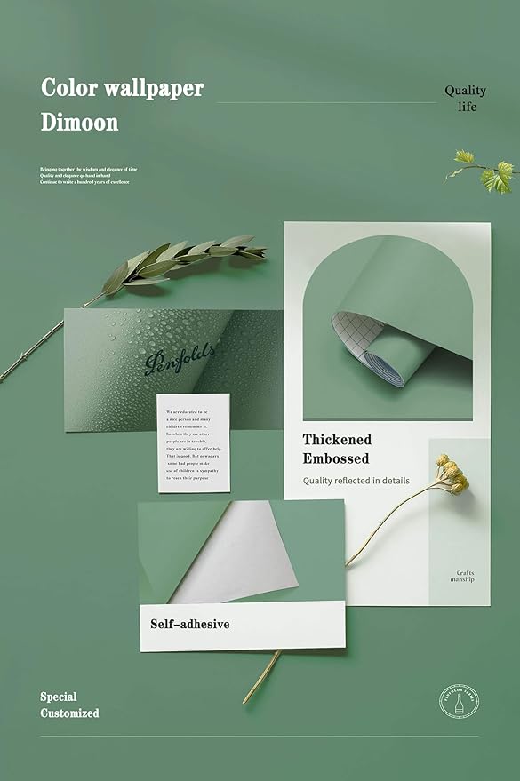 Dimoon 236''x17.7'' Green Peel and Stick Wallpaper Contact Paper Modern Self Adhesive Wall Paper Removable Renter Friendly Textured Solid Color Shelf Cabinet Vinyl Roll (236''x17.7'',Spring Green)