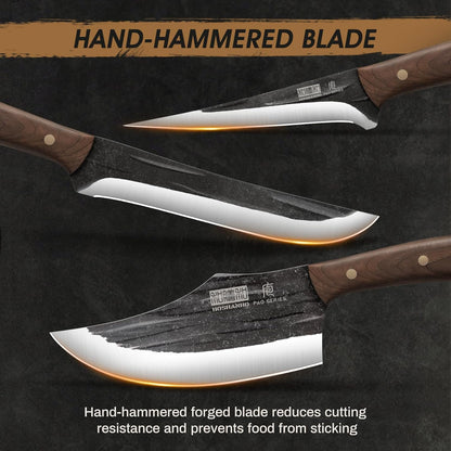 HOSHANHO Butcher Knife Set, Hand Forged Butcher Chef Knife Set with Roll Bag, Sharp Meat Cleaver Knife & Bone Chopper Knives & Fillet Knives for Home & Camping & BBQ Gift for Men