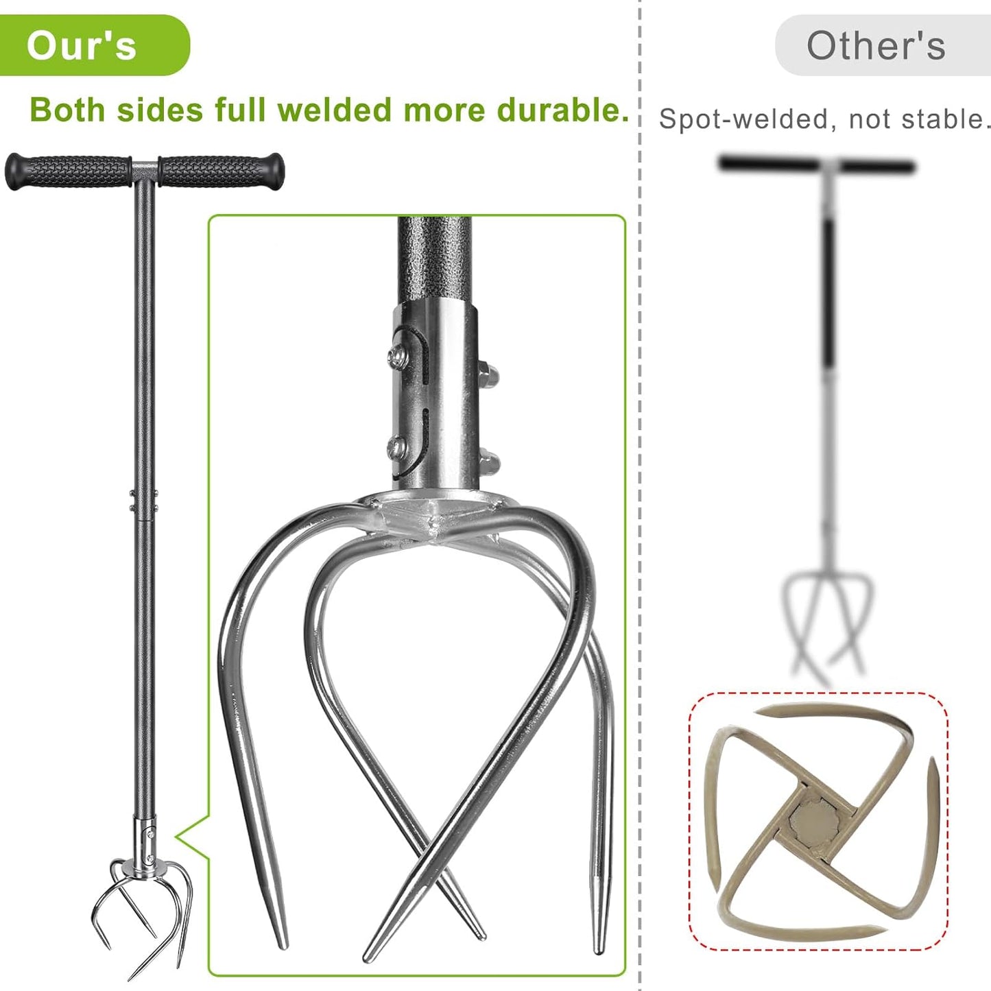 Dolibest Manual Twist Tiller, All-Steel Garden Claw Cultivator with 4 Curved Claws and Soft Rubber Handle, Hand Tiller Garden Claw for Gardening Bed and Plant Box (39'')