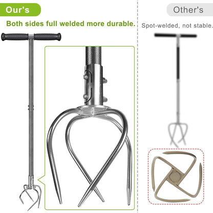Dolibest Manual Twist Tiller, All-Steel Garden Claw Cultivator with 4 Curved Claws and Soft Rubber Handle, Hand Tiller Garden Claw for Gardening Bed and Plant Box (39'')