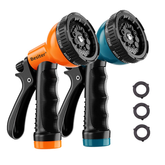 Besiter Garden Hose Nozzle Sprayer: 2 Pack 10 Watering Patterns Spray Nozzles Heavy Duty Hose Head