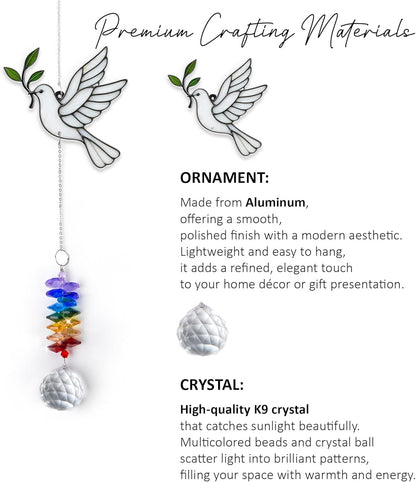 Aluminum Ornament Suncatcher - Dove - Rainbow Maker Prisms Home Decor - Christmas Ornament - Gift Idea for Mom Friends Grandma Christmas Thanksgiving - Window Decor Hanging Ornaments