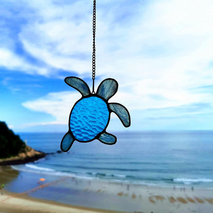 Sea Turtle Decor Stained Glass Window Hangings,Sea Turtle Sun Catcher Wall Art Window Decor for Bathroom Living Room Beach Theme Sea Life Birthday Gift for Women