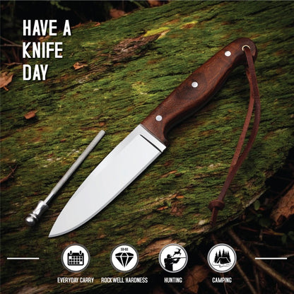 H & H BLADES Handmade D2 Steel Skinning Knife With Leather Sheath-10 Fixed Blade Hunting Knife Best For Bushcraft, Survival,Camping,Fishing and Outdoor Activities-Collector Hunter Men Gifts
