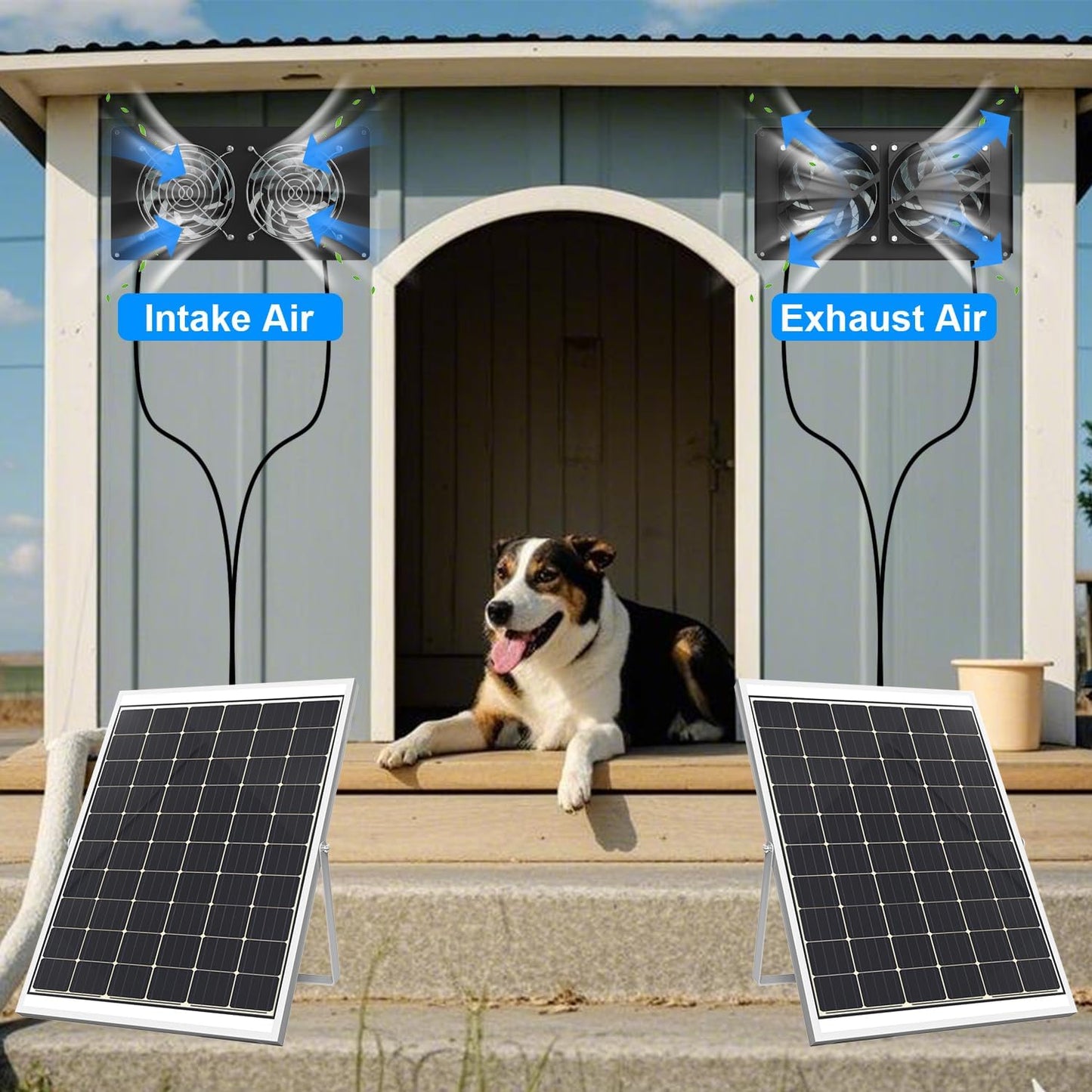 25W Solar Powered Exhaust Fan, Ultra Durable Dual Mental Shell Ventilation for Chicken Coops, Pet Sheds, Dog Houses and Greenhouses - High Speed Airflow, Energy Saving, Waterproof Plug & Play