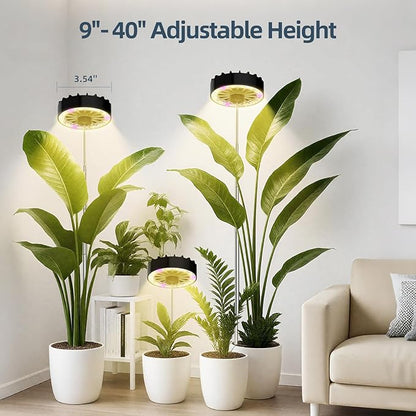 Halo Grow Lights for Indoor Plant, 40'' Height Adjustable Plant Grow Lights with Fan, Full Spectrum Led Plant Lights for Indoor Growing with Timer and 3 Levels Dimmable for Small/Medium Plants,1 Pack
