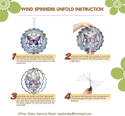 Wind Spinners Outdoor Butterfly Decorations - Birthday Gifts for Women Mom Grandma, Butterflies Hanging Wind Spinner 12 inch 3D Wind Sculptures for Garden Decor for Outside, Patio, Yard, Outdoor