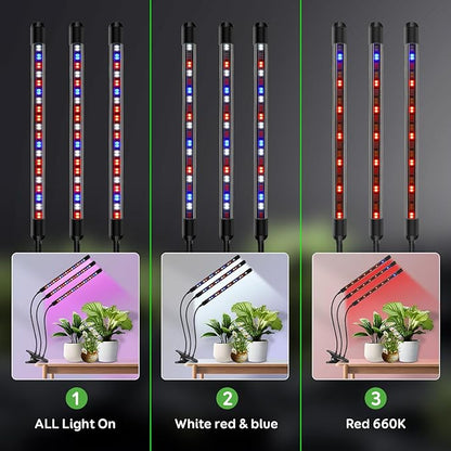 Tri-Heads Grow Lights for Indoor Plants, Full Spectrum Plant Lights for Indoor Growing with Adjustable 360° Gooseneck, 6/12/18H Timer & Dimming for Seedlings, Succulents, and Houseplants.