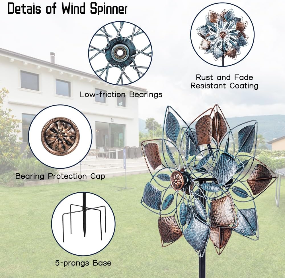 Wind Spinners Outdoor Metal 14.3” Wind Spinners for Yard and Garden Vintage Wind Spinner Garden Decor Wind Sculptures & Spinners for Patio Lawn Decoration