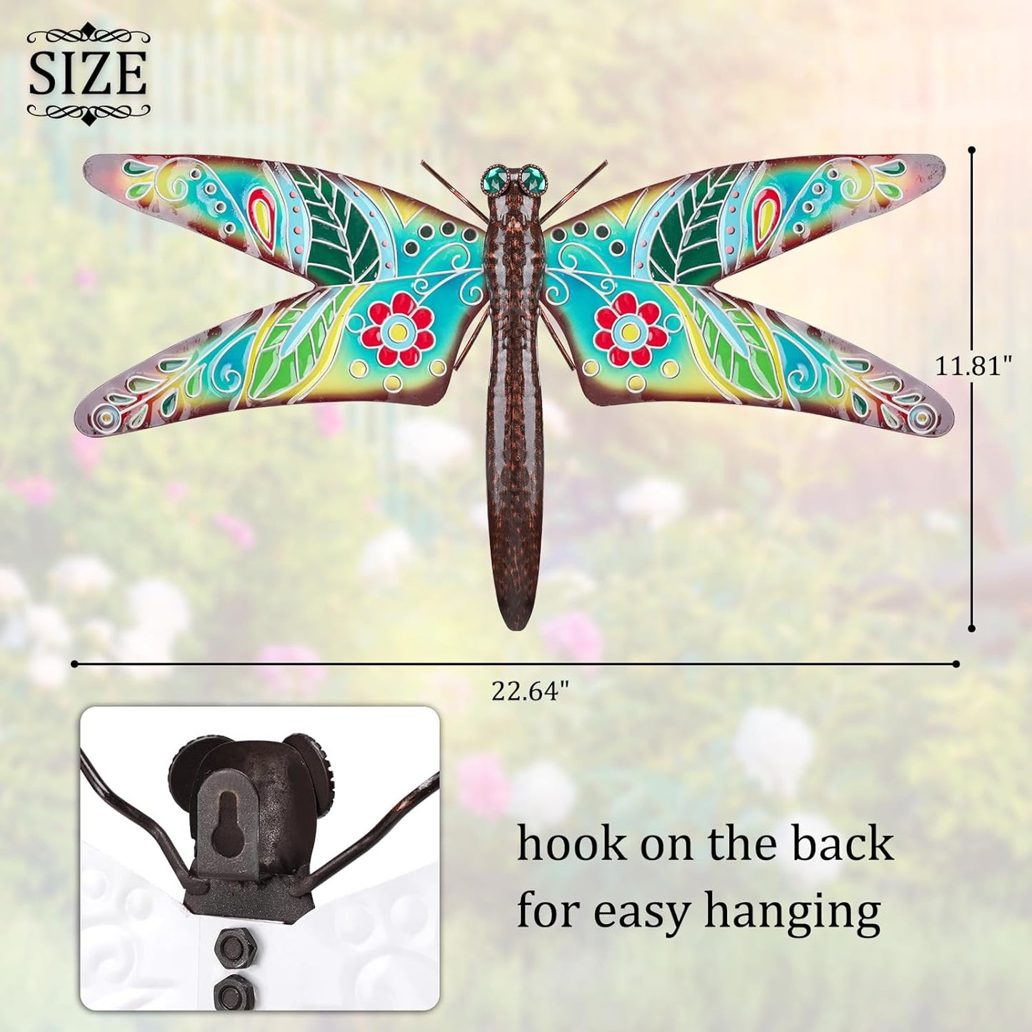 VCUTEKA Outdoor Metal Dragonfly Wall Decor Dragonfly Wall Sculpture Hanging Garden Wall Art Sculpture for Indoor Outdoor Patio Fence Decor Large