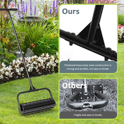 KELIXU Lawn Aerator Tool, 22” Manual Lawn Aerators Roller, Heavy Duty Rolling Lawn Air Aerator Tool with Spike Row, 57.9” H Grass Lawn Aeration Tool, Yard Tools for Garden, Cropland to Loose Soil