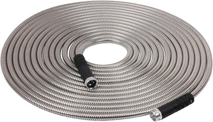 Melnor 97051AMZ XT Stainless Steel Garden Hose 5/8" x 50ft - Kink-Free - Lightweight - Rubberized Grips - Metal Twist Nozzle - Ultra Durable - Silver/Black