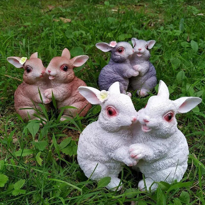 Garden Statues Bunny Decor Resin Dance Rabbit Figurine Cute Fairy Garden Decor Outdoor Statues for Patio Yard Porch Balcony Gifts for Women Mom Grandma Brown