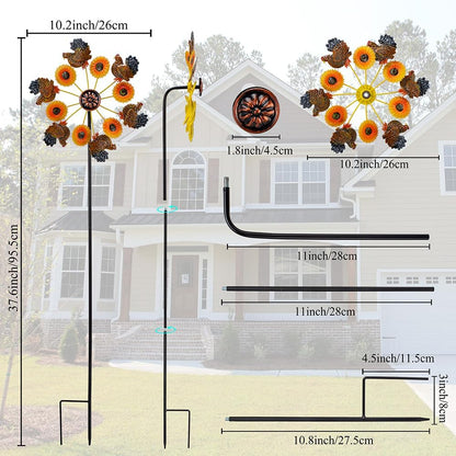VEWOGARDEN 2PCS Wind Spinners Outdoor, Metal Wind Spinners with Sunflower and Hen Design for Yard Garden Lawn Thanksgiving Decorations