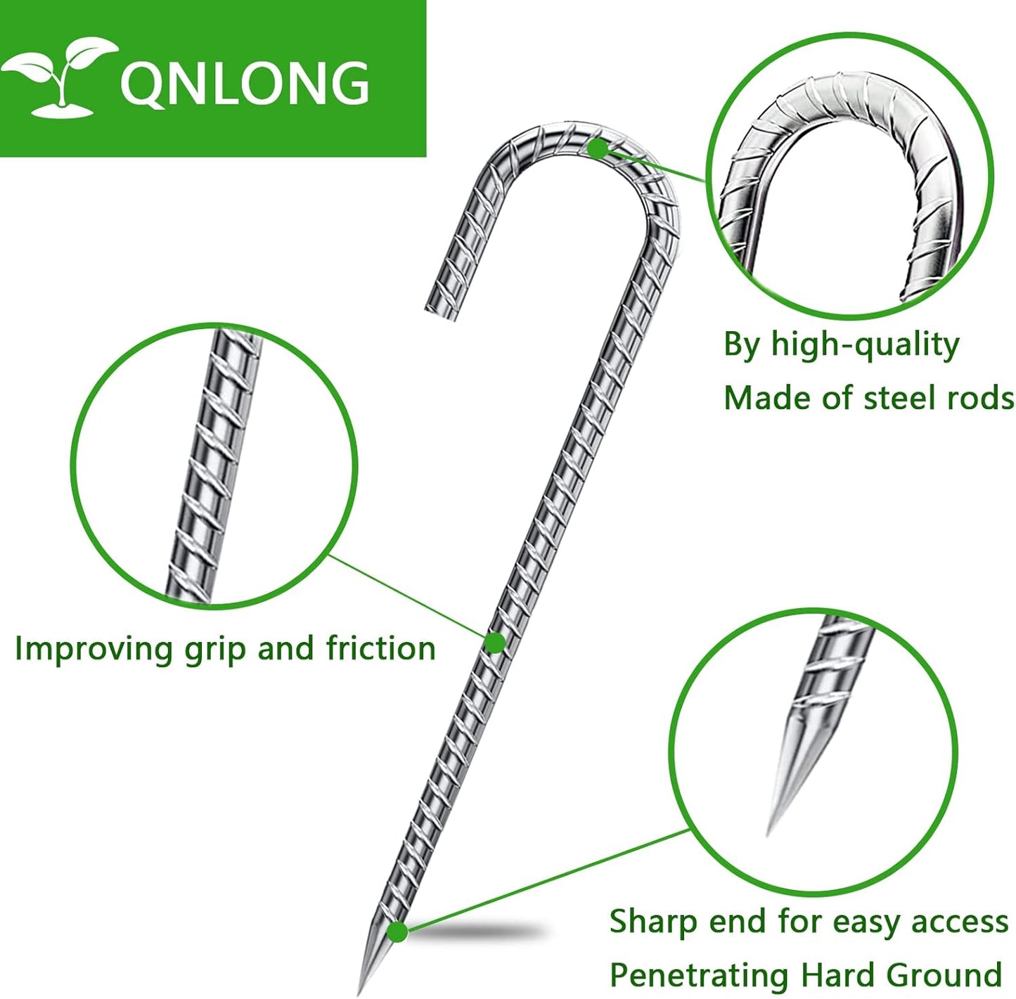 Rebar Stakes 12 Inch, Tent Stakes Heavy Duty Galvanized J Shaped 50 Pack Landscape Fabric Staples for Garden Weed Barrier Fabric Dog Fence Inflatable Camping Tents Artificial Turf