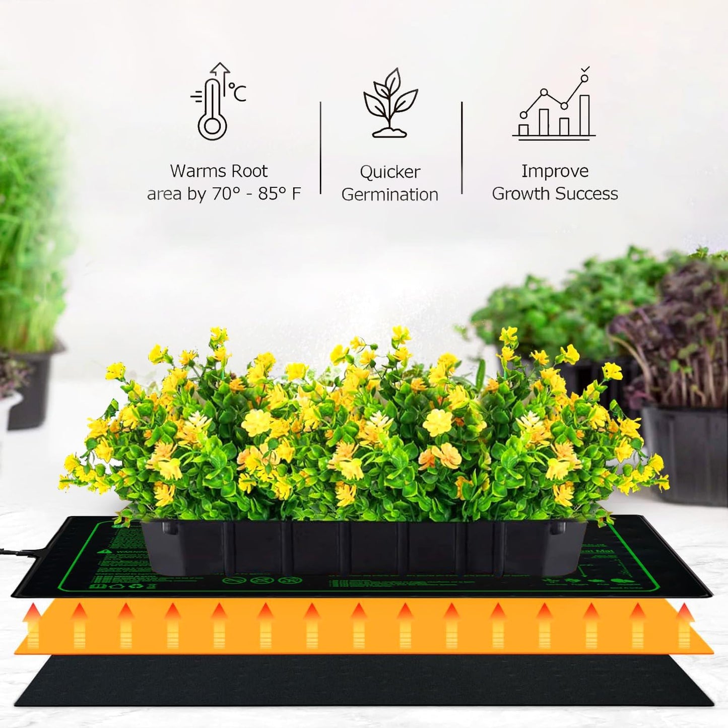 Upgrade Version 4PK Seedling Heat Mat with ETL Listed,Warm Hydroponic Heating Pad for Seed Starting,Indoor Gardening,Brewing and Greenhouses,Durable Waterproof Black Plant Heat Mat