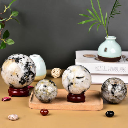 JIC Gem Small Black and White Tourmaline Crystal Sphere - Healing Crystal for Home Decor, Feng Shui, Divination or Fortune Telling, 50-60mm