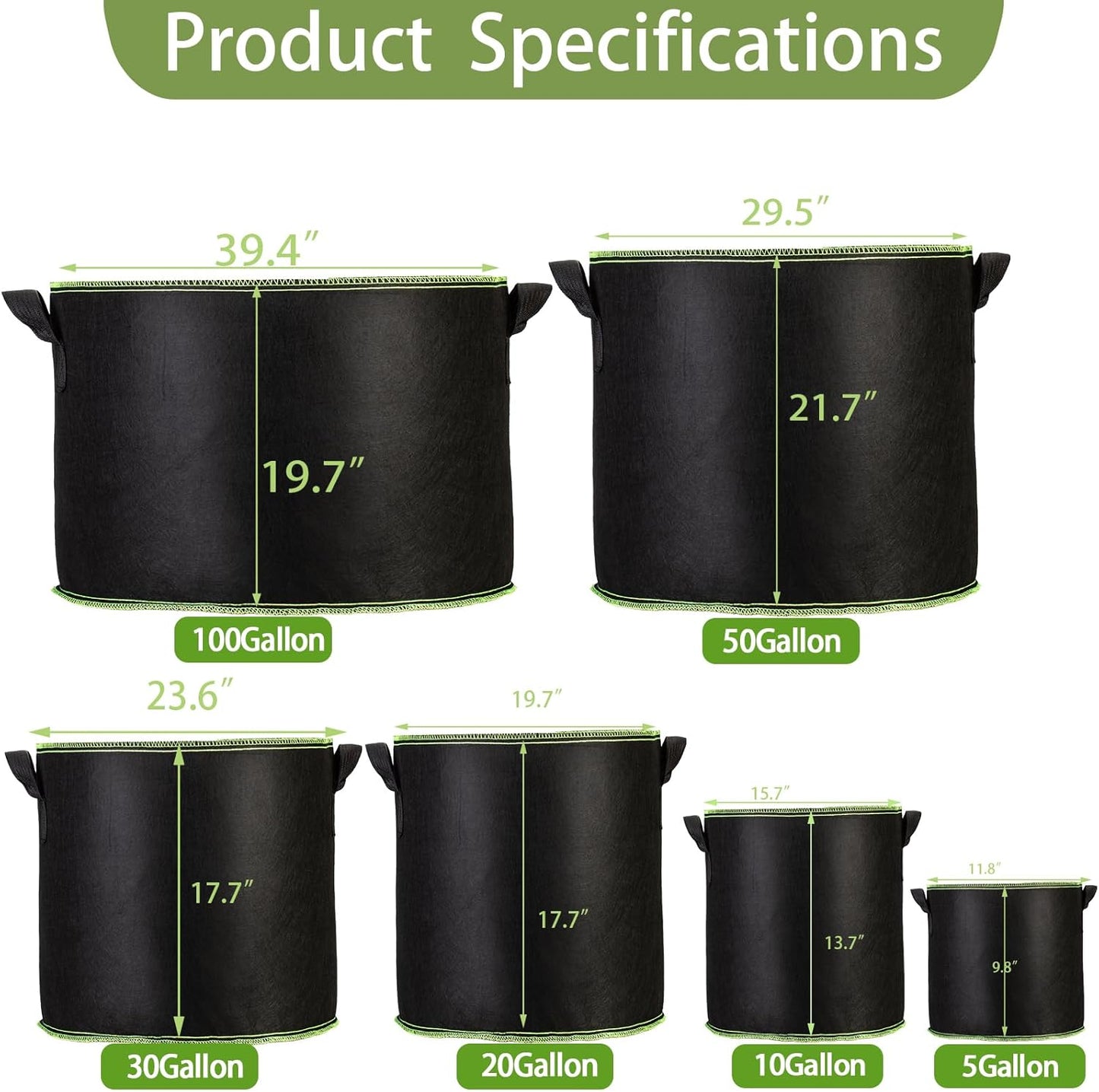 1-Pack 100 Gallon Plant Grow Bags, Thickened Nonwoven Fabric Pots with Handles,Durable Garden Planters Aeration Gardening Container to for Plants, Vegetables, and Flowers