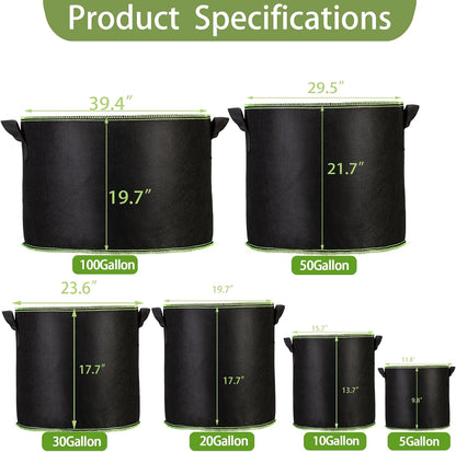 1-Pack 100 Gallon Plant Grow Bags, Thickened Nonwoven Fabric Pots with Handles,Durable Garden Planters Aeration Gardening Container to for Plants, Vegetables, and Flowers