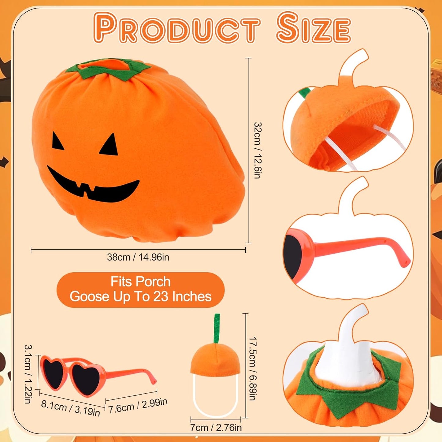 Hysagtek Halloween Porch Goose Outfits - Yard Goose Outfits Pumpkin Costume with Glasses Fall Halloween Goose Clothes for 23" Goose Outdoor Patio Yard Lawn Art Decoration