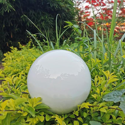 White Gazing Globe Mirror Ball in Stainless Steel, Shiny Hollow Sphere Sparkling Housewarming Outdoor Party Ornament (White, 8 inches)