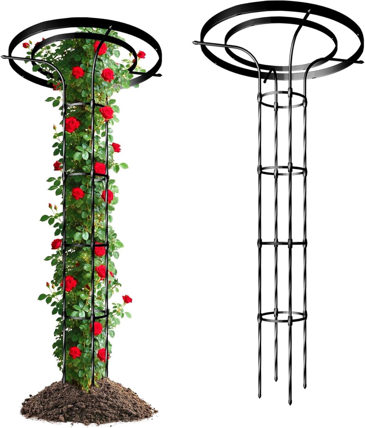 Mushroom Top Trellis for Climbing Plants Outdoor, 5.74FT Decorative Obelisk Plant Support with Rustproof PE-Coated Metal Poles, Rose Trellis for Clematis Ivy, Black