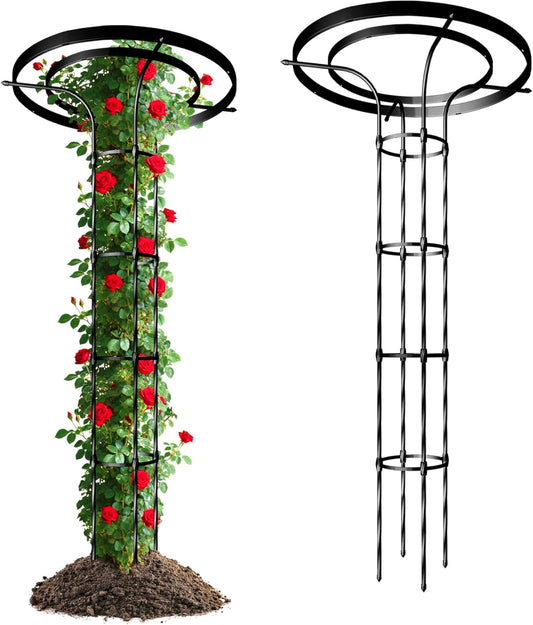 Mushroom Top Trellis for Climbing Plants Outdoor, 5.74FT Decorative Obelisk Plant Support with Rustproof PE-Coated Metal Poles, Rose Trellis for Clematis Ivy, Black