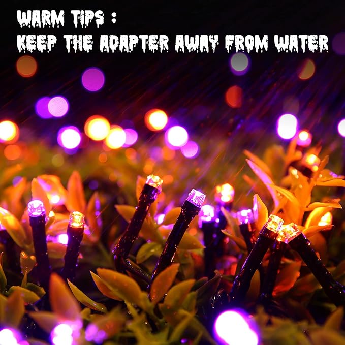 Orange and Purple Fairy Lights, 114ft 300 LED String Lights with 8 Modes, Waterproof Plug in for Indoor/Outdoor Halloween Party Decor
