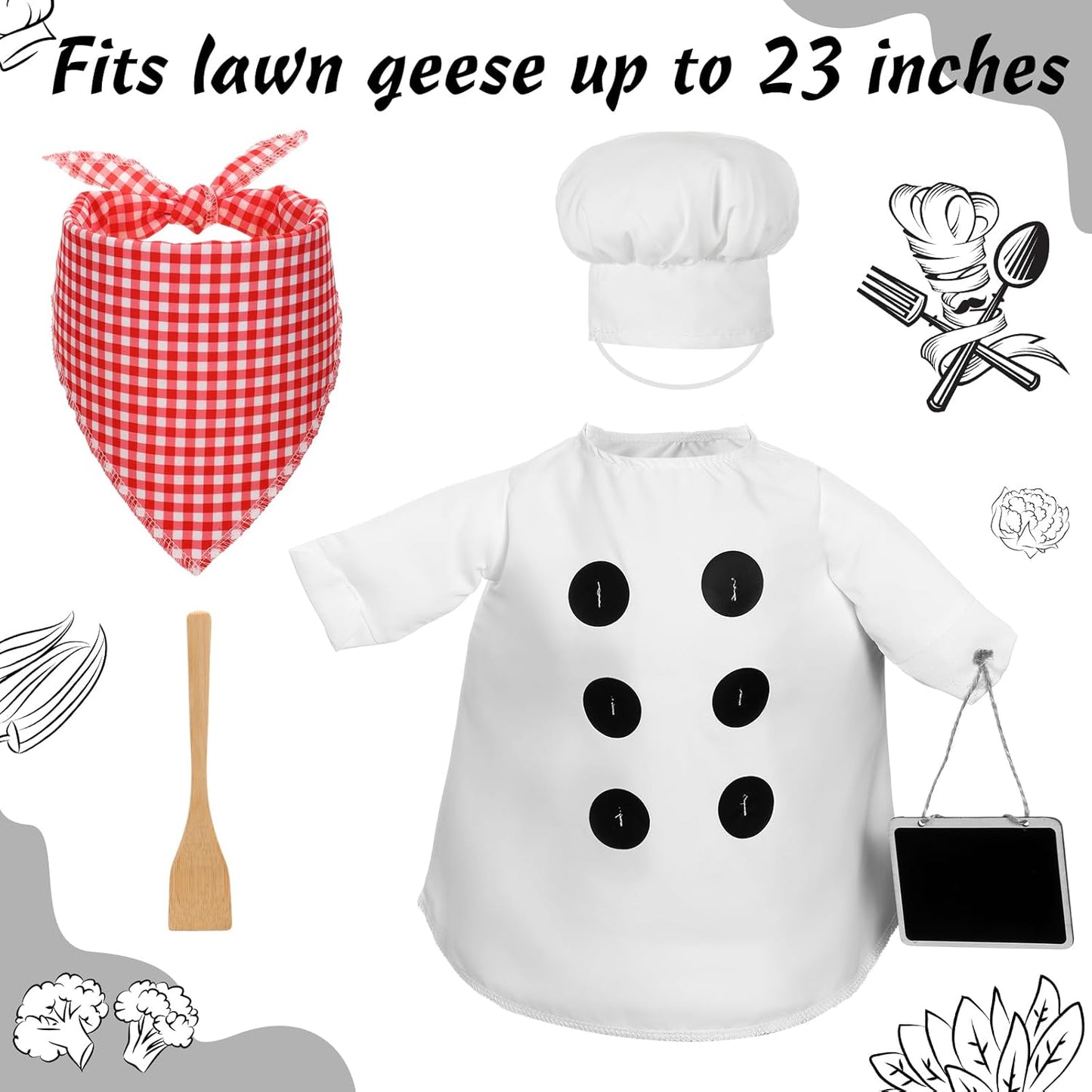 Aliceset Chef Porch Goose Outfits for Cement Goose Lawn Statue Clothes 23", Chef Clothes with Spatula and Blackboard for Thanksgiving Christmas Party Patio Yard Outdoor Art Decoration