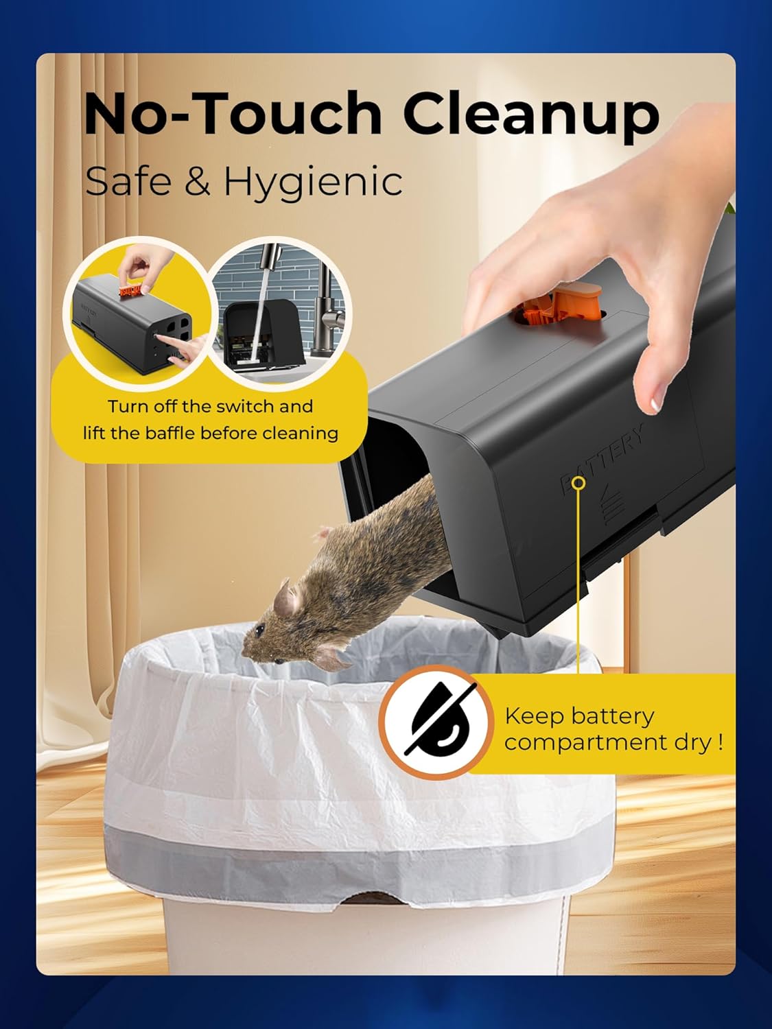 Electric Rat Traps Indoor for Home, Electronic Rat Killer Zapper with Anti-Escape Baffle, Safe and Effective Rodent Control, No-Touch Disposal, Adapter Powered Rodent Trap for Indoor Use